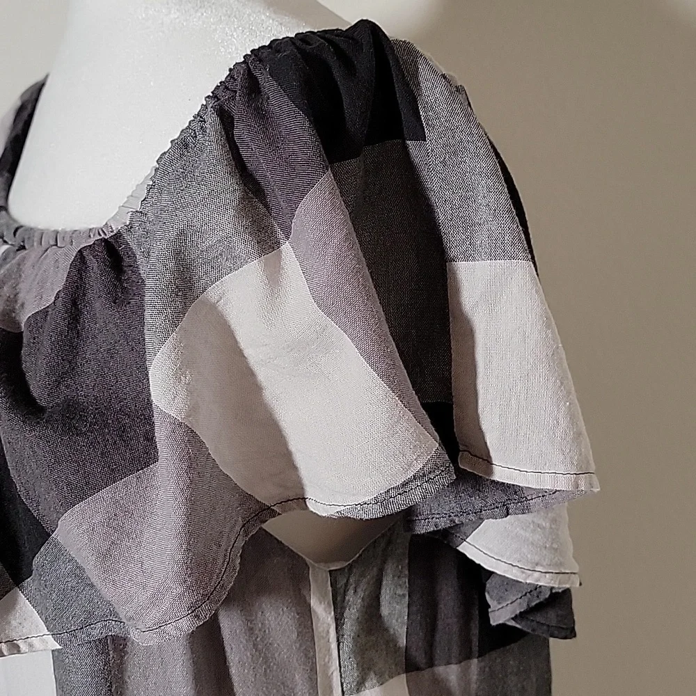 Who What Wear Mini Dress Off The Shoulder Buffalo Plaid Checkered Black White M - Picture 9 of 15